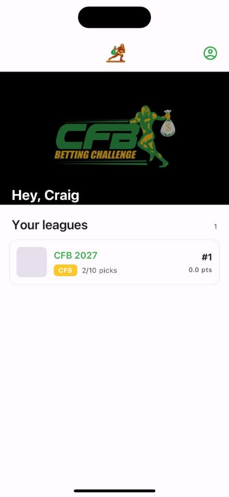CFB Challenge app home screen
